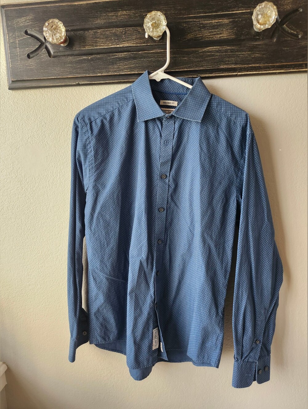 Jos A Bank Men's Navy Blue Micro-Pattern Dress Shirt